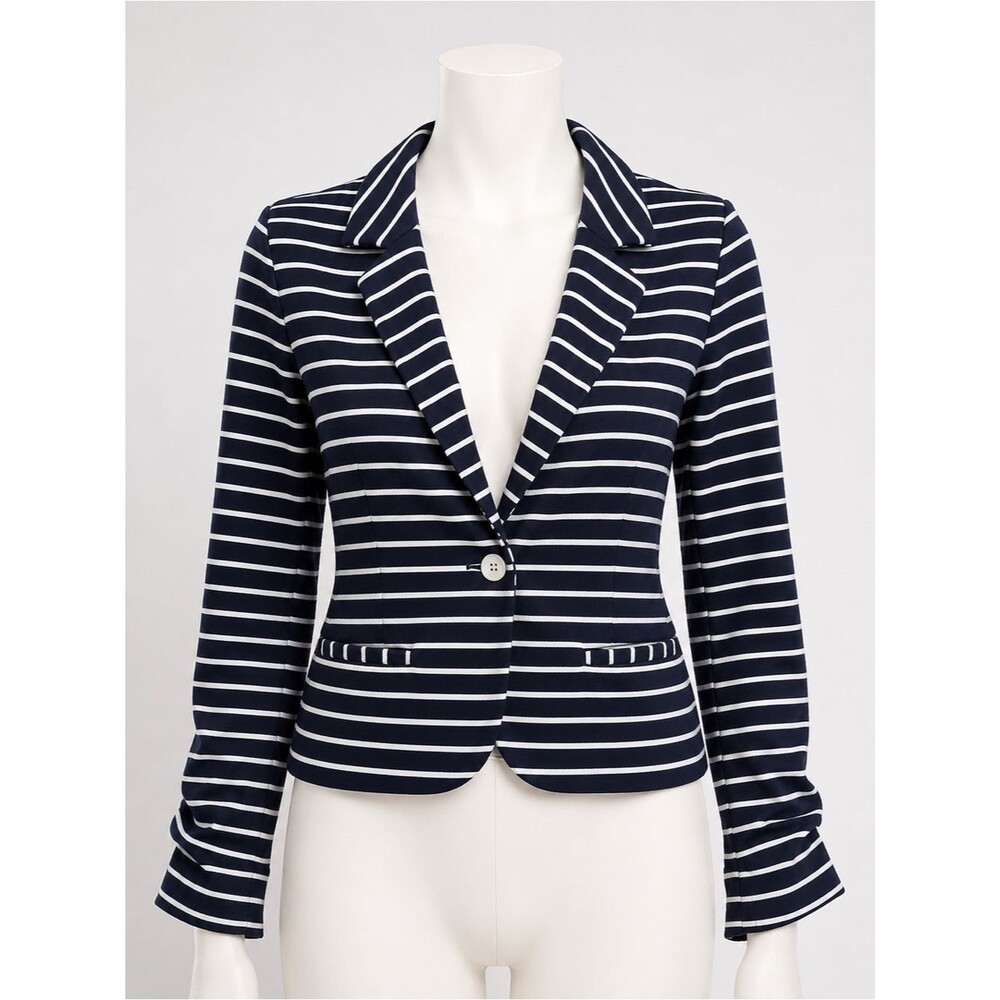 TCEC Navy White Striped Blazer Jacket Small One Button Nautical Preppy